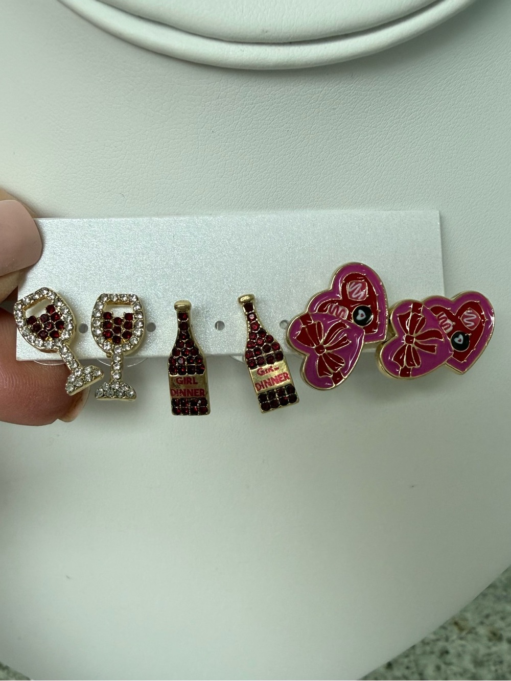 BP Nordstrom Girl Dinner Wine & Chocolate Stud Earring Set NWT Gold
